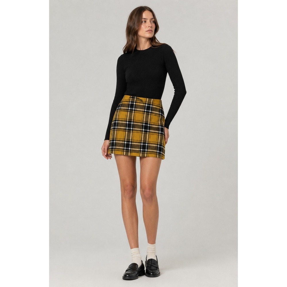 No Boundaries Clueless Mini Skirt Juniors‎ 1 Yellow Black Plaid Polyester